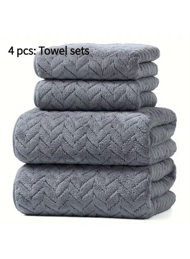 مجموعة مناشف حمام Bayexy Deep Blue Herringbone Stripe 4 قطع عالية الامتصاص من مزيج البوليستر الناعم - Image 4